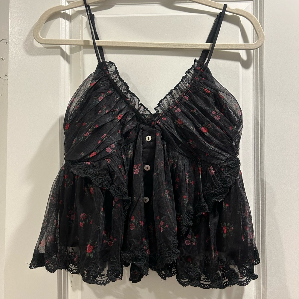 Free People Femme Fatale Babydoll Mesh Lace Printed Tank